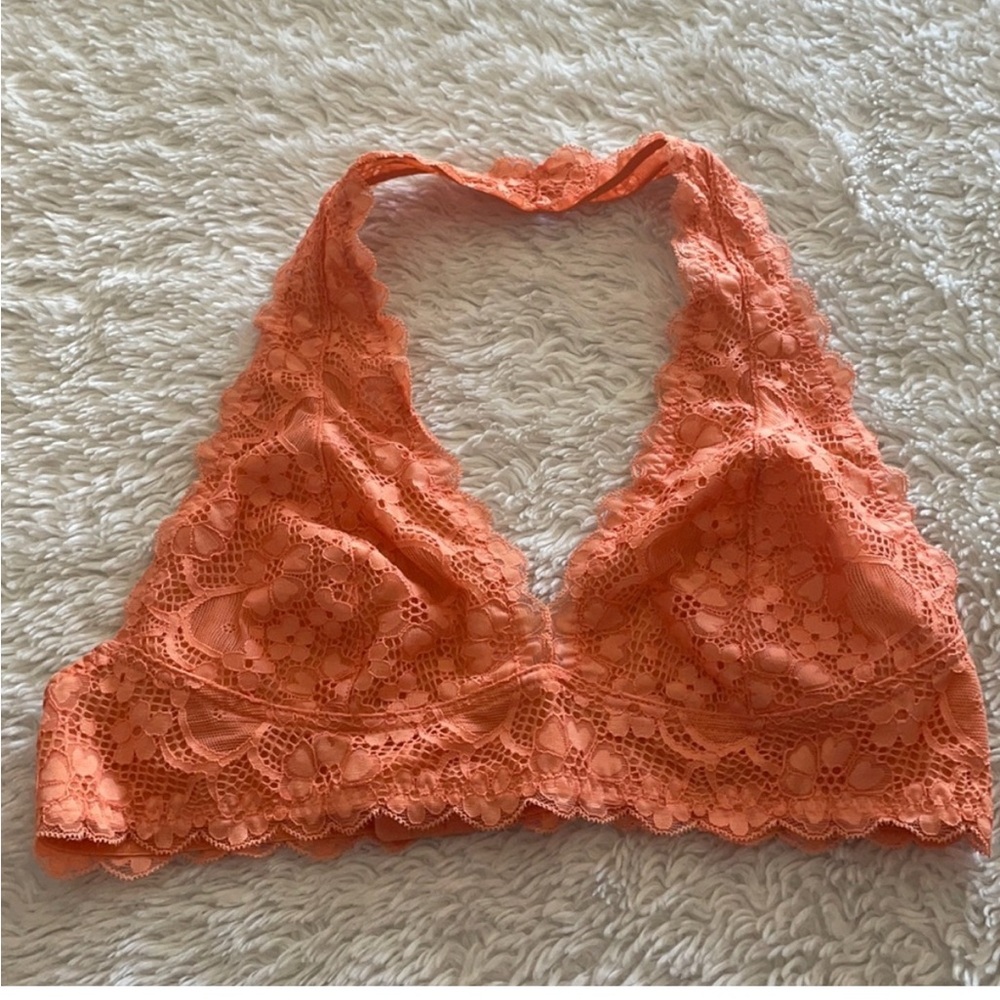 Free people halter orange lace bralette
